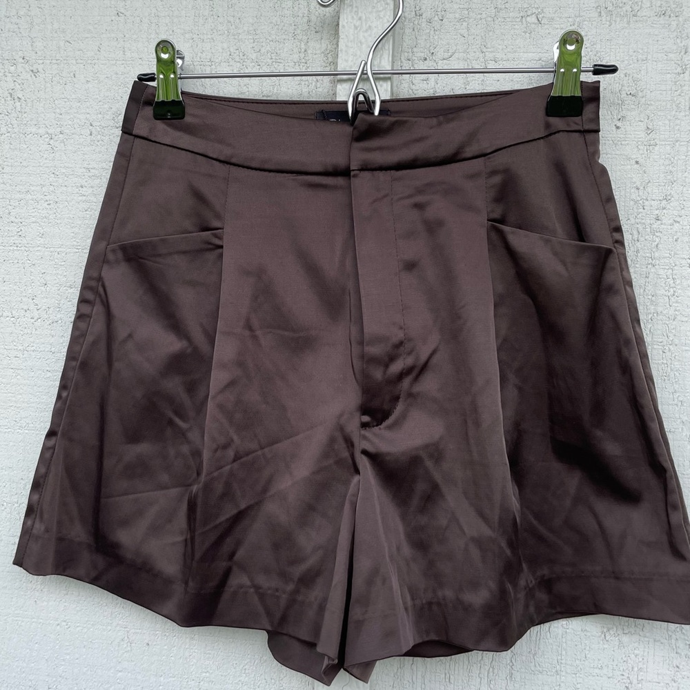 brown satin NWT zara dress shorts